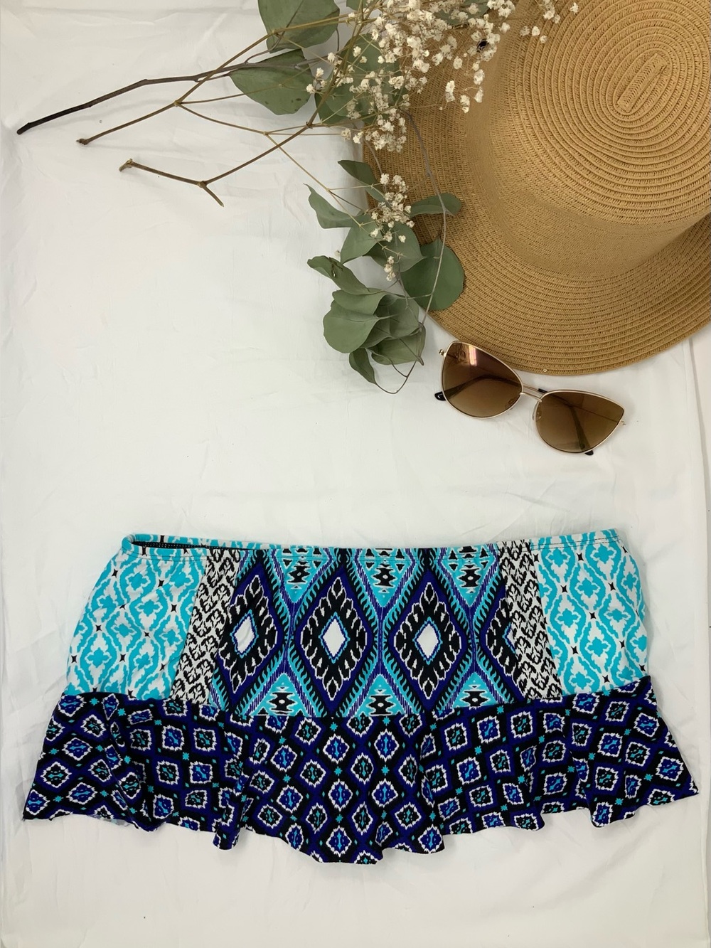 Kenneth Cole Reaction Blue Aqua Geometric Swim Skirt